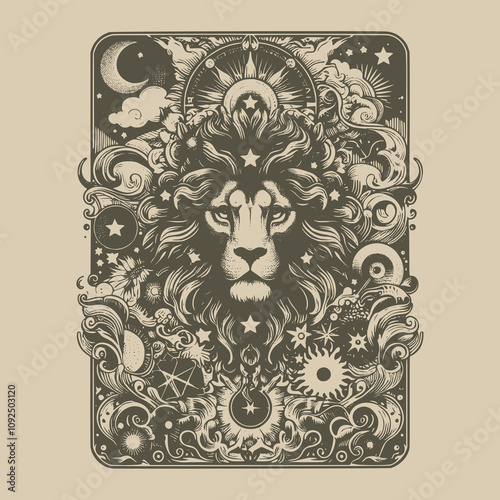 mystical leo zodiak card tattoo artwork