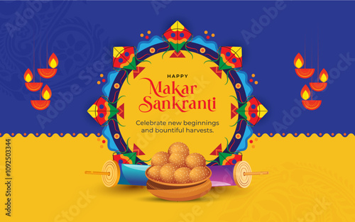 Happy Makar Sankranti Festival Background Design Template Illustration