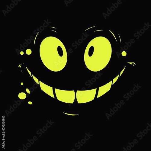 sinister evil laugh symbolized with sharp, jagged shapes or glowing effects on a dark black background. photo