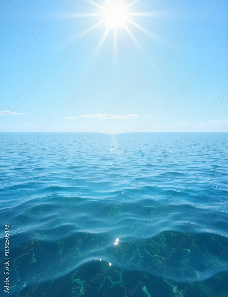 Obraz premium clear ocean on white background, calm ripples and shimmering light reflections, Al Generation