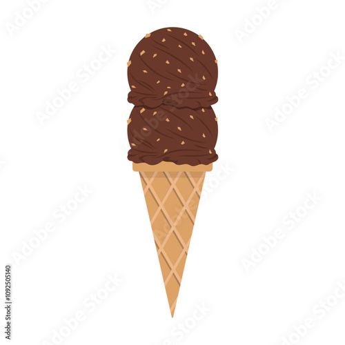 Chocolate Ice Cream Cone Illustration - Single Vector