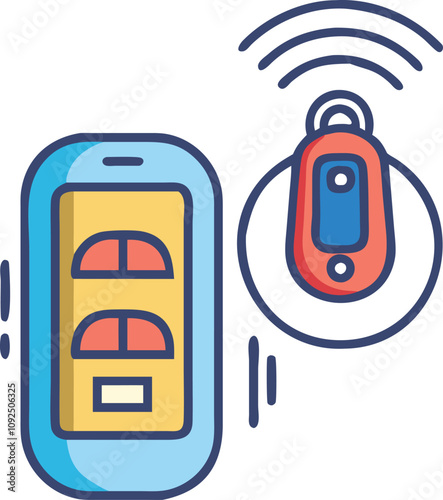 Smart Remote Control with Wireless Key Fob Icon, Colorful icon showing a smart remote control and wireless key fob, symbolizing modern device connectivity and remote access technology.
