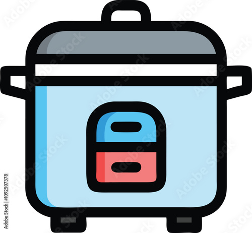 Electric Rice Cooker Appliance Icon, Colorful icon of an electric rice cooker, representing modern kitchen appliances for convenient and efficient cooking.
