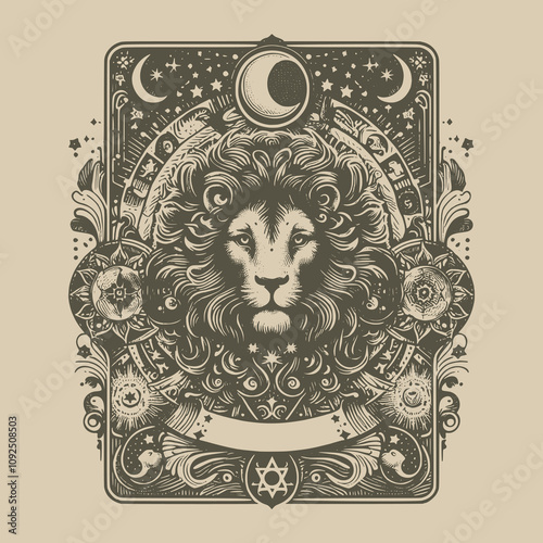 hand-drawn leo ouija tarot tattoo design