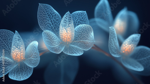 Transparent glowing flowers with a soft blue aura