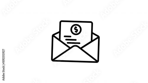 Animated invoice email line icon on transparent background, ecommerce animation, 4k video motion graphic with alpha channel, use for web design, mobile apps, ui design