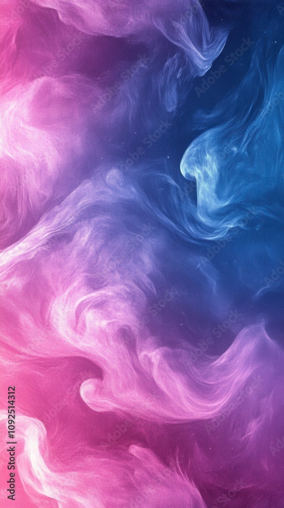Fototapeta premium Soft, swirling patterns of vibrant pink and blue create a visually striking abstract design. The colors gently blend, evoking a sense of tranquility and creativity in a whimsical manner.