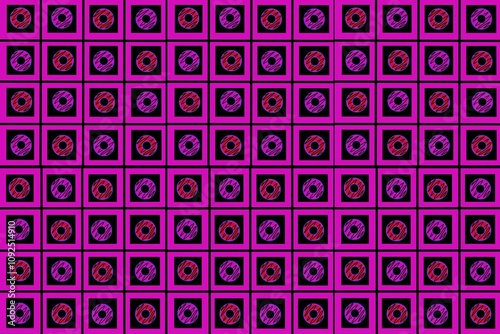 pattern with squares, pattern with donuts, pink pattern with shape, donuts, black and pink background, black and pink background, square, dark, pattern, donut, background with circles, glow background