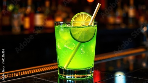 cocktail with lime. Light green cocktail. Mojito