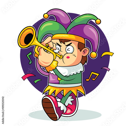 Cute Trumpet Player Celebrating Mardi Gras