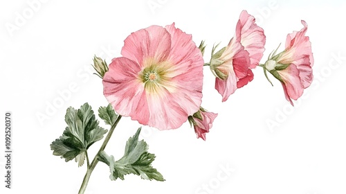 Watercolor Illustration of Hollyhock