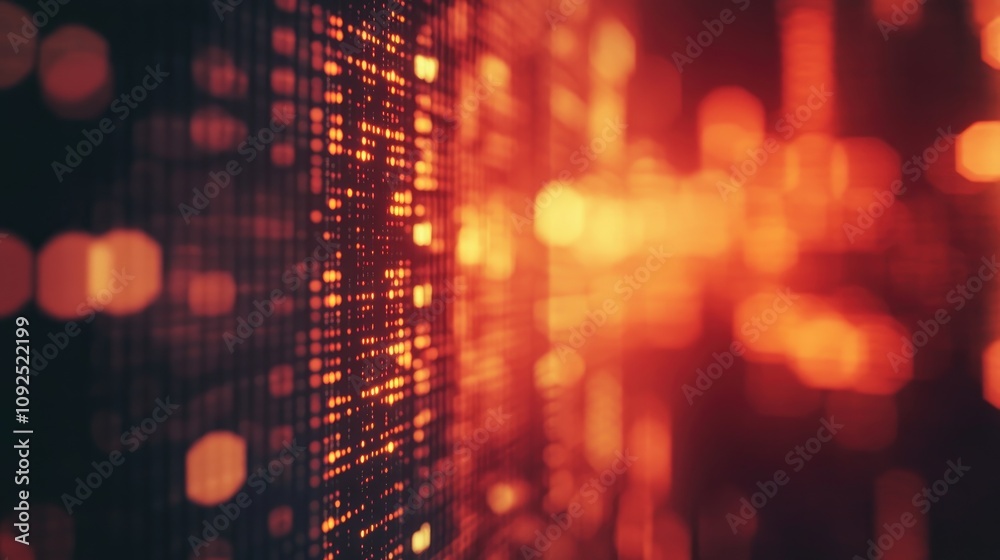 custom made wallpaper toronto digitalGlowing data patterns on a blurred background symbolizing business finance and cryptocurrency trends with vibrant orange and red hues.