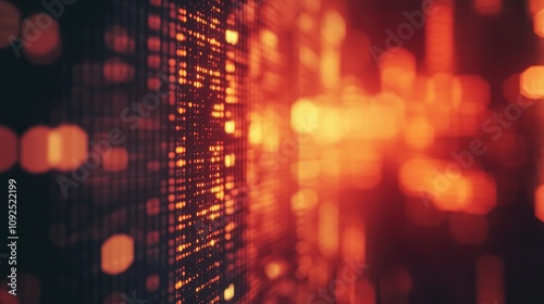 Wallpaper Mural Glowing data patterns on a blurred background symbolizing business finance and cryptocurrency trends with vibrant orange and red hues. Torontodigital.ca