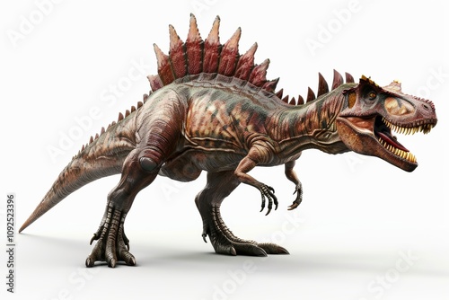 Spinosaurus dinosaur roaring in prehistoric landscape