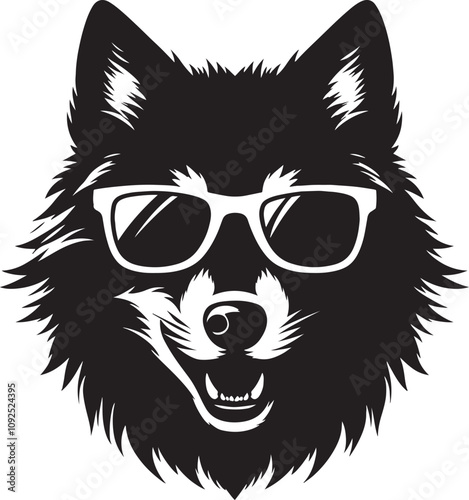 Silhouette wolf with sunglass head tattoo with white background photo