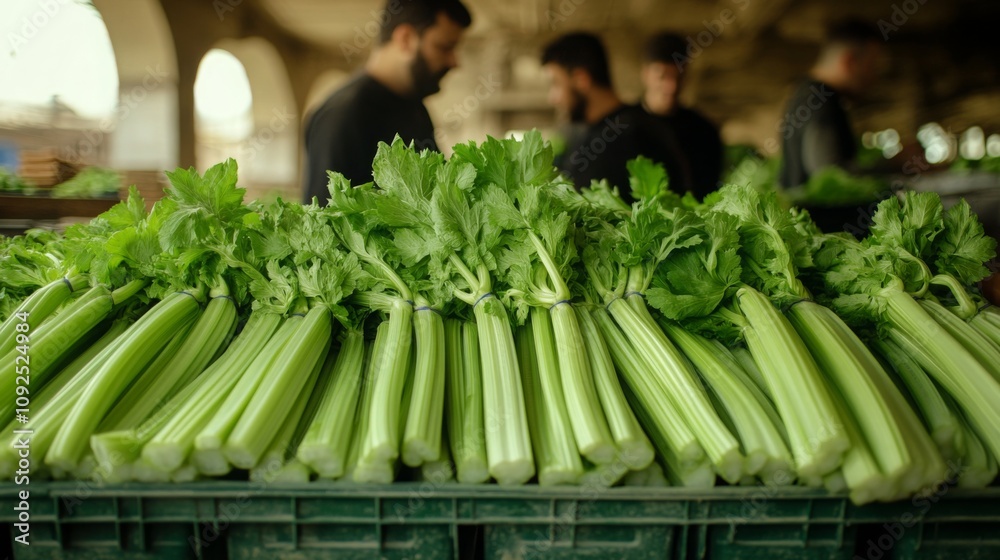 Fresh, green vegetables and fruits on display at a local market, ready for sale Fresh, green vegetables and fruits on display at a local market, ready for sale