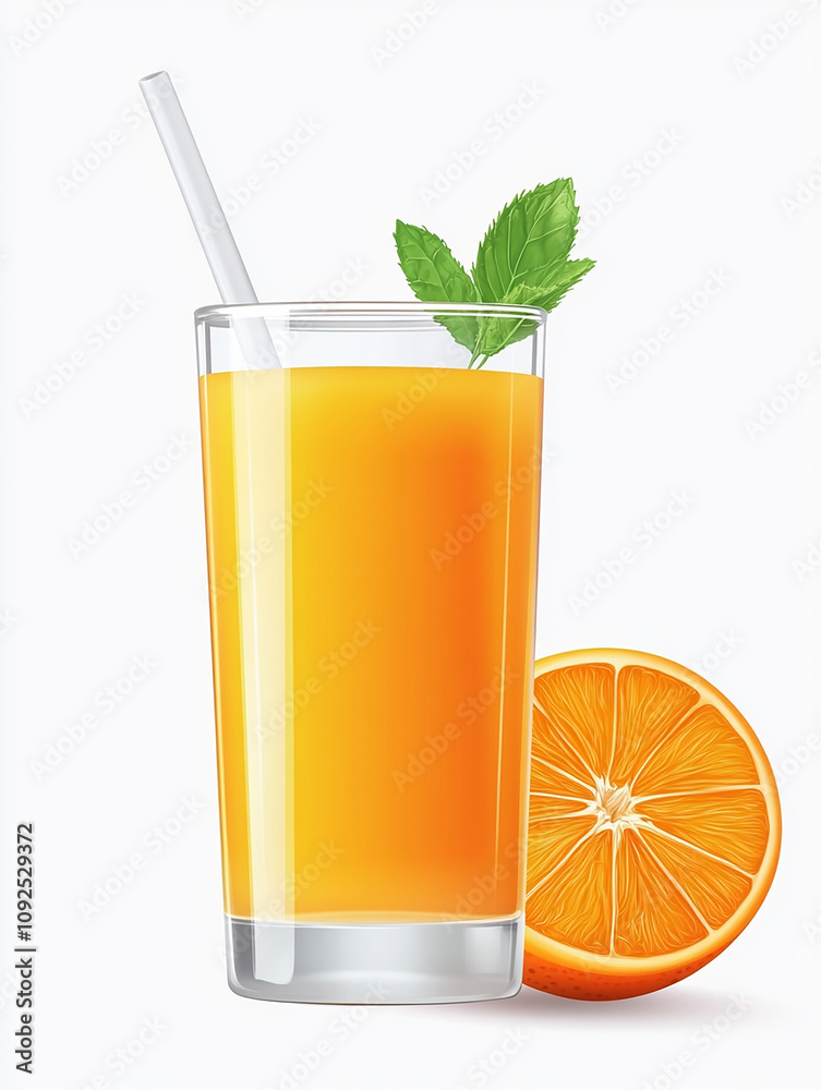 Photo of a refreshing glass of orange juice with mint leaves and sliced oranges Photo of a refreshing glass of orange juice with mint leaves and sliced oranges