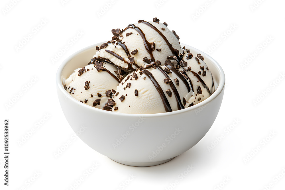 Ice cream sundae in a bowl, isolated on white background