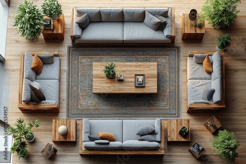 Modern Living Room Interior Captured from a Top View Perspective photo