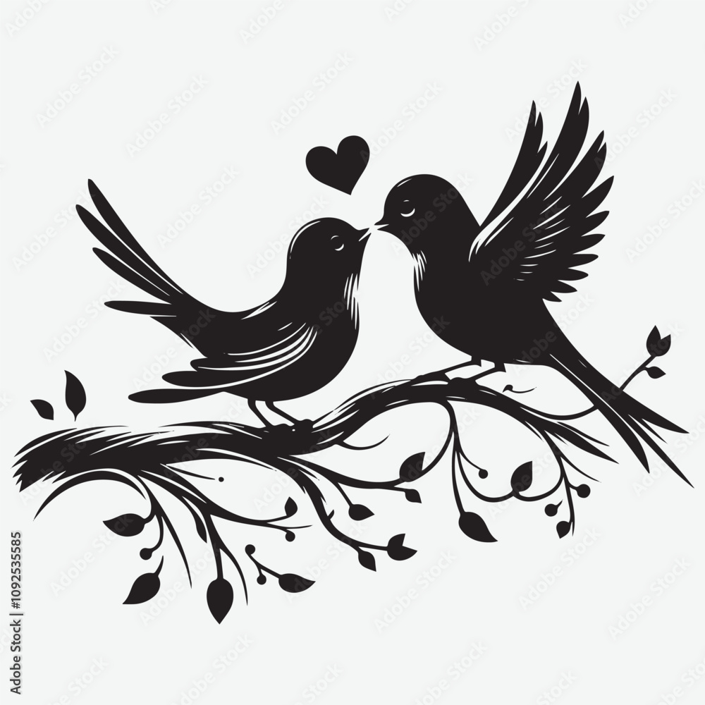 Fototapeta premium Silhouette bird on tree with white background