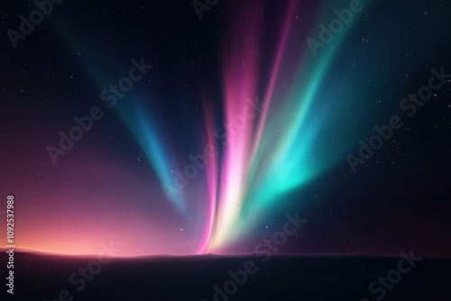 Aurora borealis illuminating night sky with stars above horizon