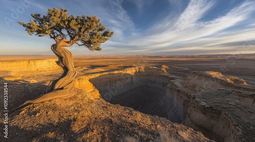 Twisted Juniper Tree Overlooking Sunset Canyon Landscape