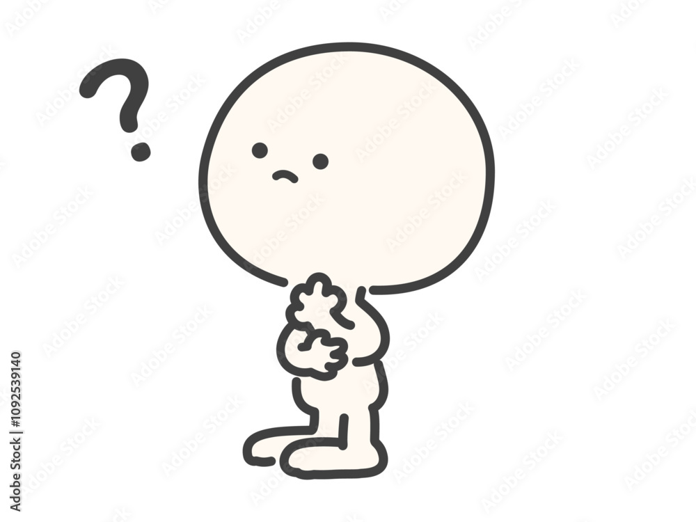 疑問の表情で考えているシンプルでかわいい人物のベクターイラスト素材 疑問の表情で考えているシンプルでかわいい人物のベクターイラスト素材