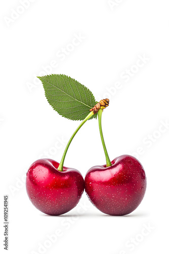 Red cherry close-up, isolated on white background