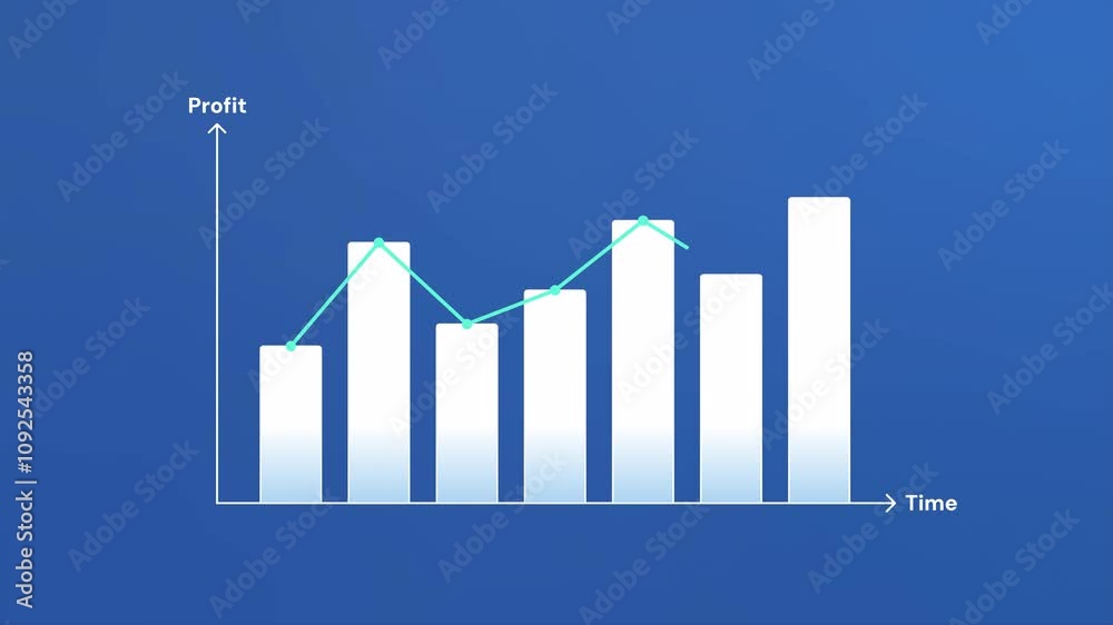 Business graph of profit at time with bar chart. Suitable explanation of business growth, finance, and education.