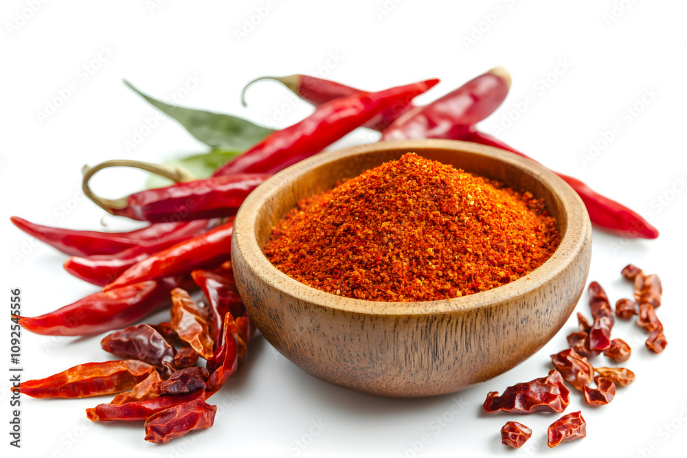 Red chili powder, isolated on white background Red chili powder, isolated on white background