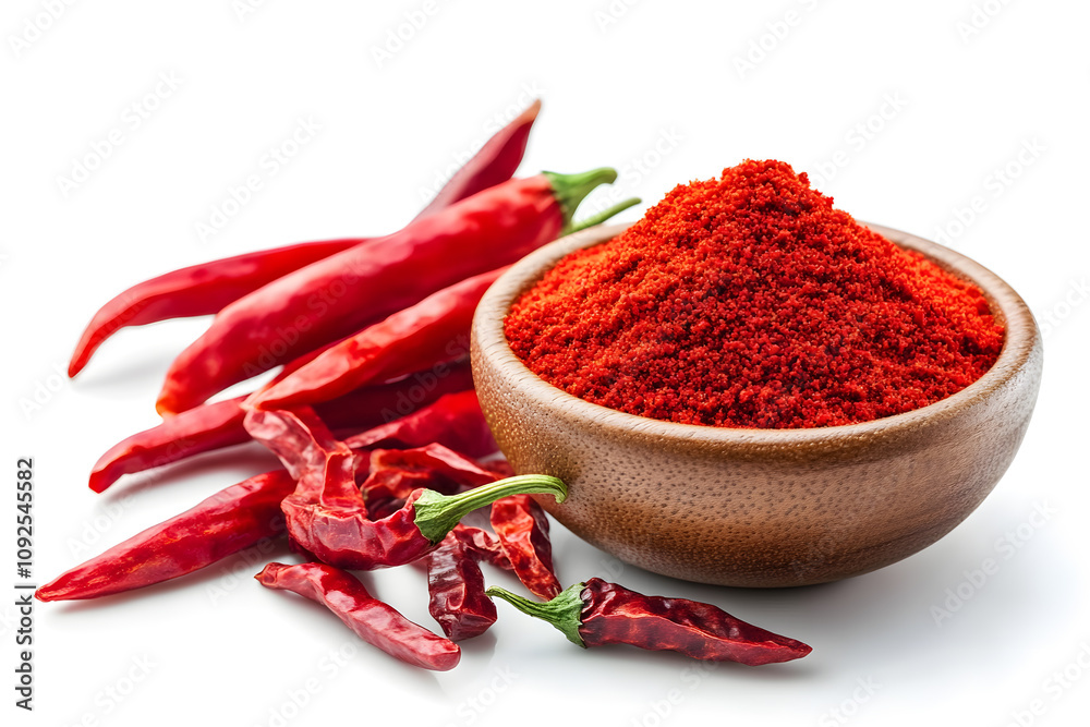 Red chili powder, isolated on white background Red chili powder, isolated on white background