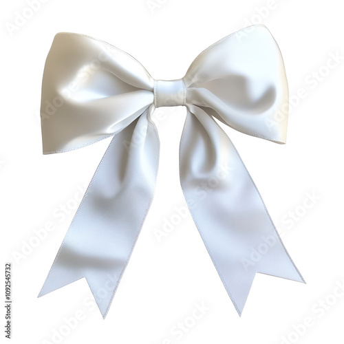 Elegant white ribbon bow isolated on transparent background