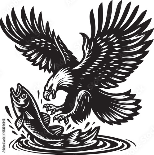 Wallpaper Mural Eagle catch fish icon logo vector, Silhouette design with white background Torontodigital.ca