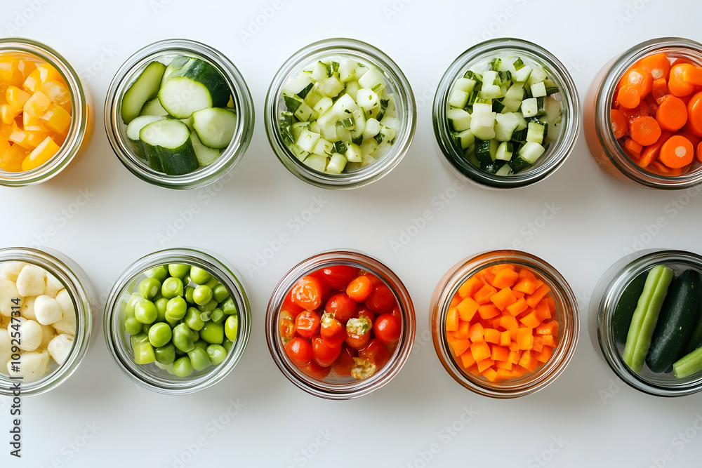 Assorted canned vegetables neatly arranged on a clean white surface. high quality image Assorted canned vegetables neatly arranged on a clean white surface. high quality image