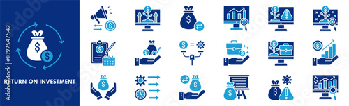 Return On Investment icon collection set. Containing design investment, profit, business, finance, money, financial
