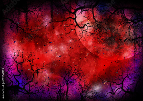 赤と紫の不気味な森