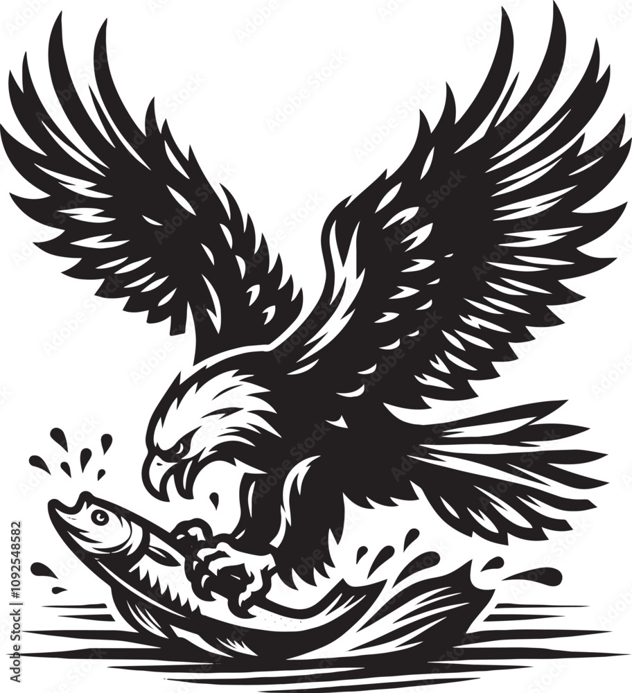 Fototapeta premium Eagle catch fish icon logo vector, Silhouette design with white background