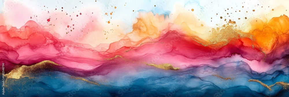 Watercolor background with gold patterns, abstract design, copy space Watercolor background with gold patterns, abstract design, copy space