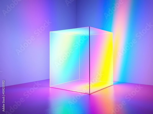 Colorful LED cube illuminates the space with an otherworldly radiance, colorful lights, decorative element, neon glow photo