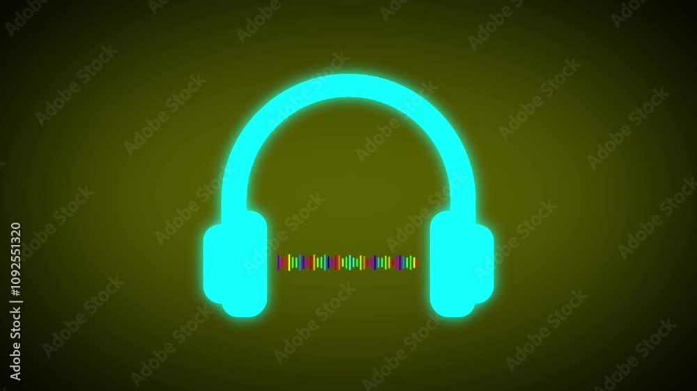 Headphone sound animation. Headset music animated icon. Audio playing. Portable device, accessory. Isolated illustration on dark background. Transition alpha video. Motion graphic Headphone sound animation. Headset music animated icon. Audio playing. Portable device, accessory. Isolated illustration on dark background. Transition alpha video. Motion graphic