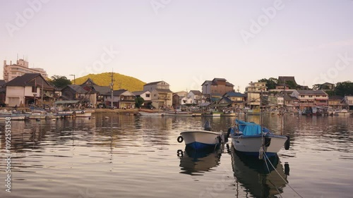 Tomonoura Fishing Town in Hiroshima Prefecture, Japan. Peaceful Sunset over Port photo