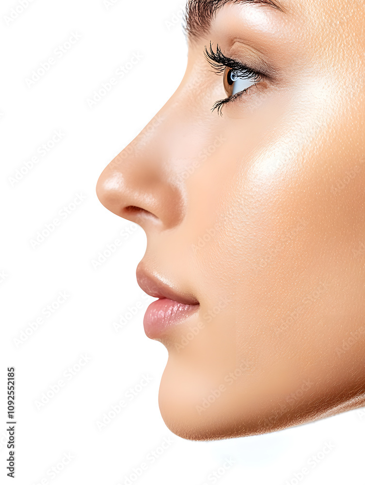 Closeup young woman face side view. Plastic surgery nose rhinoplasty Closeup young woman face side view. Plastic surgery nose rhinoplasty