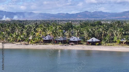 Aerial View Of Resort And Hotel At Wailoaloa Beach In Fiji. Tourist destination. photo