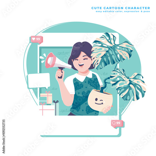 plant shop cute cartoon character