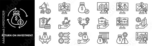 Return On Investment icon collection set. Containing design investment, profit, business, finance, money, financial