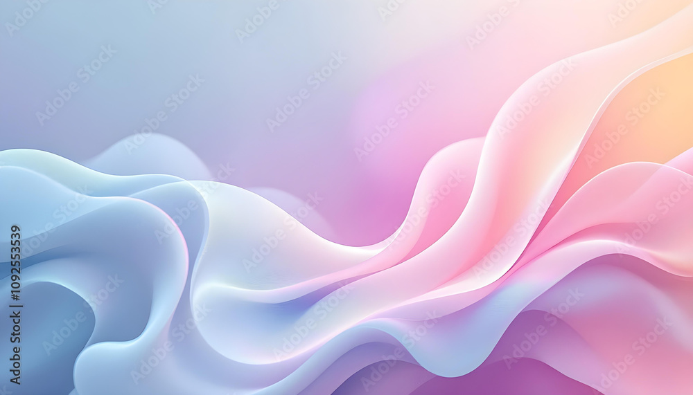 Fototapeta premium Abstract background with smooth, flowing lines in iridescent blue and pink hues. A colorful, flowing wave of water with a pink and blue hue. Vibrant and mesmerizing iridescent fluid shape 