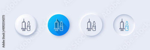 Medical vaccination line icon. Neumorphic, Blue gradient, 3d pin buttons. Medicine vaccine sign. Pharmacy medication symbol. Line icons. Neumorphic buttons with outline signs. Vector