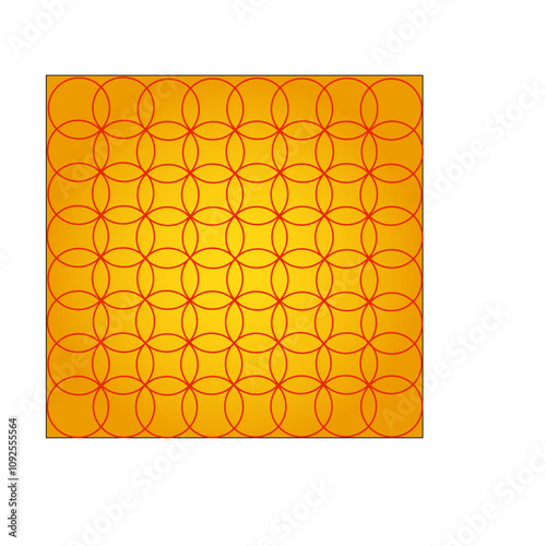 Arrière-plan d'ensemble de cercles de couleur rouge, en ligne, entrelacés les uns aux autres sur fond dégradé jaune