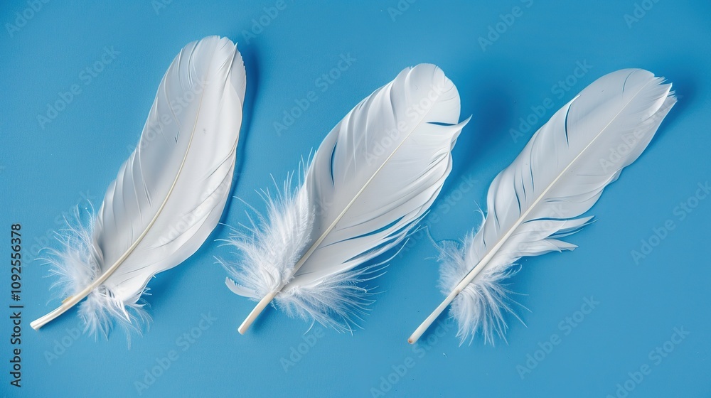 Swan Feathers on a Blue Background - a serene and elegant composition. The soft swan feathers contrast beautifully with the calming blue backdrop. Swan Feathers on a Blue Background - a serene and elegant composition. The soft swan feathers contrast beautifully with the calming blue backdrop.