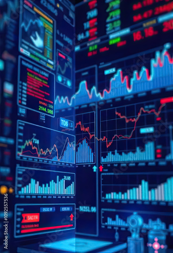 Data analysis trends business intelligence dashboard digital technology interactive environment close-up view visual insights for growth